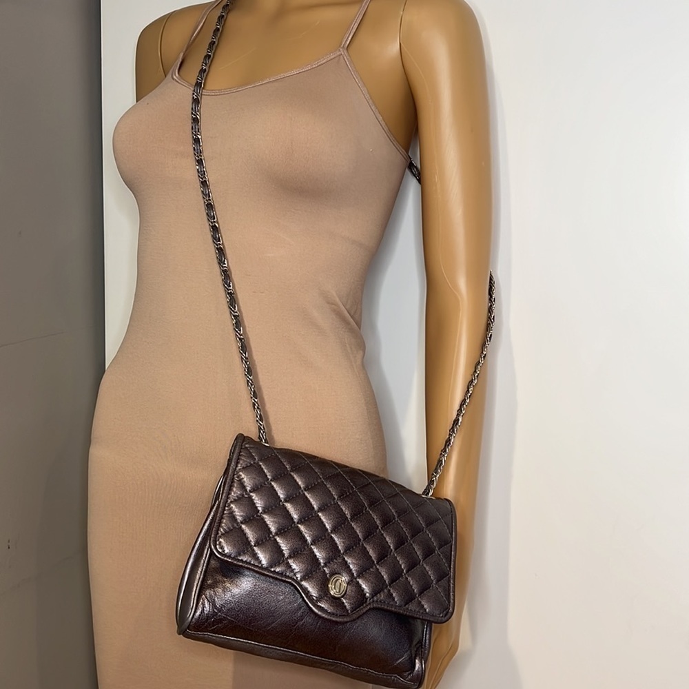 Ganson Metallic Pewter Gray Quilted Leather Crossbody Bag